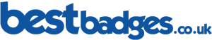 Blue text logo reads "bestbadges.co.uk" on a light background.