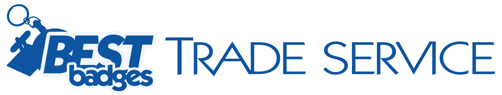 Logo featuring "BEST badges TRADE SERVICE" in blue text, with a silhouette of a person holding a magnifying glass next to the word "BEST".