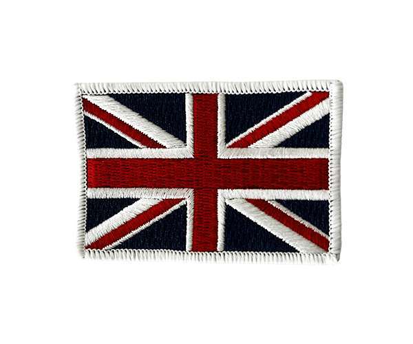 Union Jack Flag Embroidered Badge displayed on a white background.