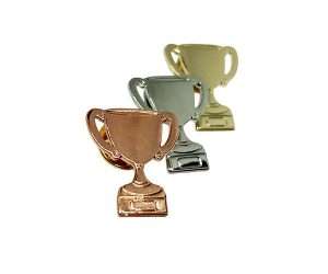 Three Trophy Badges in gold, silver, and bronze are arranged in a row on a white background.