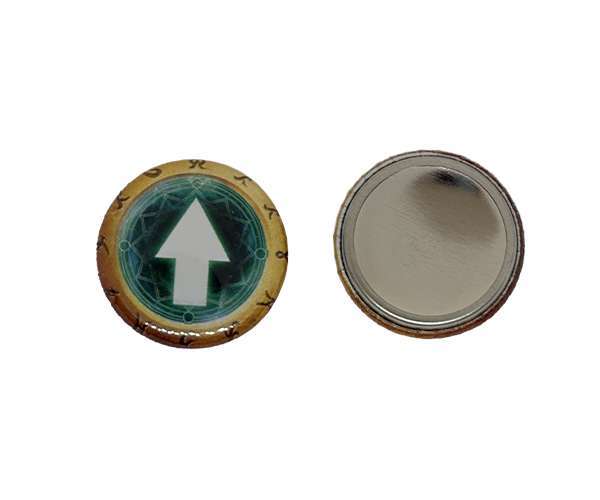 Add excitement to your tabletop adventures with these 25mm Personalised Games Counters: one features a white upward arrow on a green background accented with a gold edge and symbols, whilst the other is a sleek plain silver token.