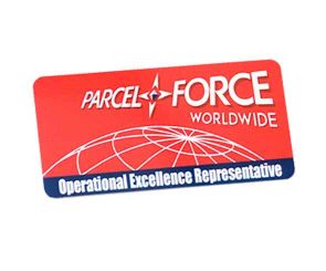 Red and white badge with "Parcel Force Worldwide" logo and "Operational Excellence Representative" text at the bottom.